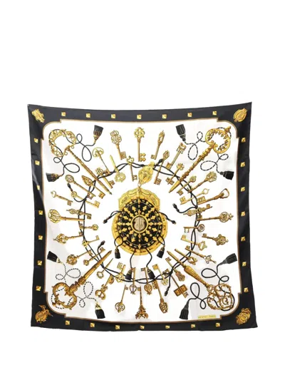 Pre-owned Hermes 2000s Les Cles Keys-print Scarf In White