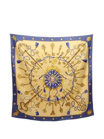Pre-owned Hermes 2000s Les Cles Keys-print Silk Scarf In Neutral