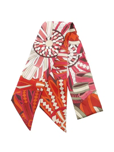 Pre-owned Hermes 2000s Les Flots Du Cheval Ribbon Scarf In Red