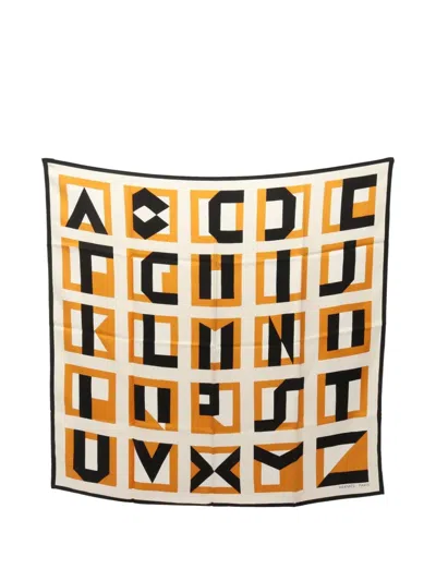 Pre-owned Hermes 2000s Lettres Au Carré Scarf In Neutral