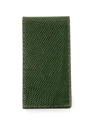 Pre-owned Hermes 2000s Lizard-effect Leather Note Case In Green