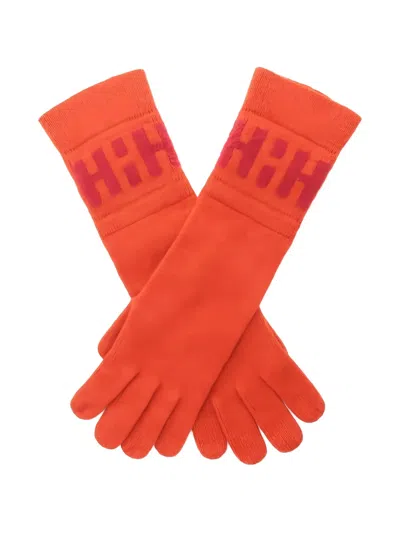 Pre-owned Hermes 2000s Logo Cashmere Gloves In Orange