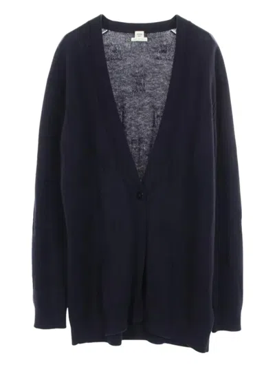 Pre-owned Hermes 2000s Logo-embroidered V-neck Cardigan In Blue