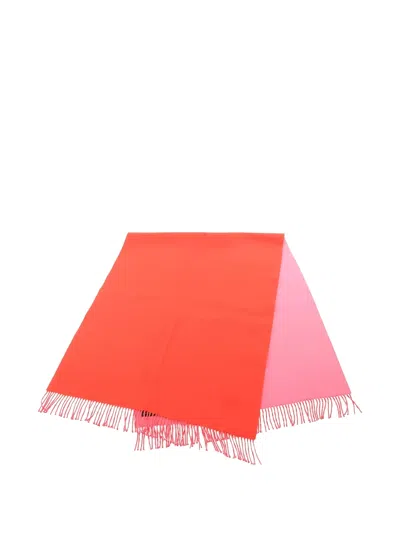 Pre-owned Hermes 2000s Logo Embroidery Fringed Scarf In Orange