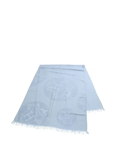 Pre-owned Hermes 2000s Logo-jacquard Scarf In Blue