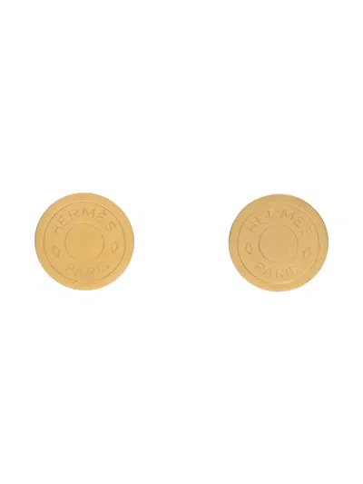 Pre-owned Hermes 2000s Logo Serie Earrings In Gold