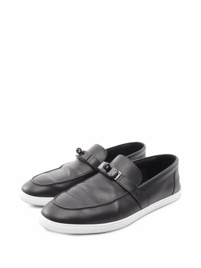 Pre-owned Hermes 2000s Mind Kelly Buckle Loafers In Black