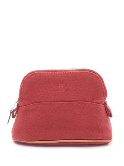 Pre-owned Hermes 2000s Mini Bolide Top-zip Make-up Bag In Red