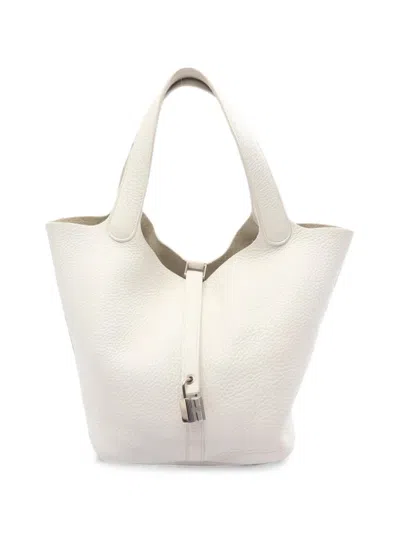Pre-owned Hermes 2000s Mm Picotin Lock Tote Bag In White