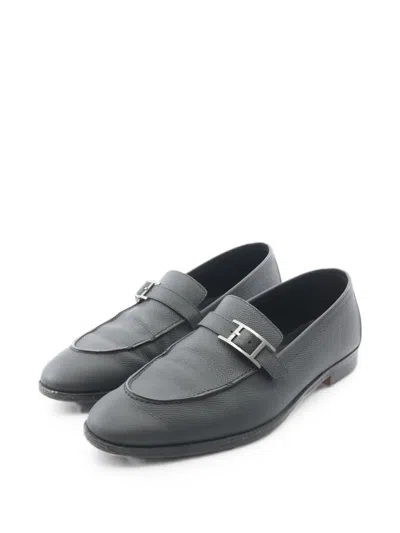 Pre-owned Hermes 2000s Monterey Veau Epsom Loafers In Black
