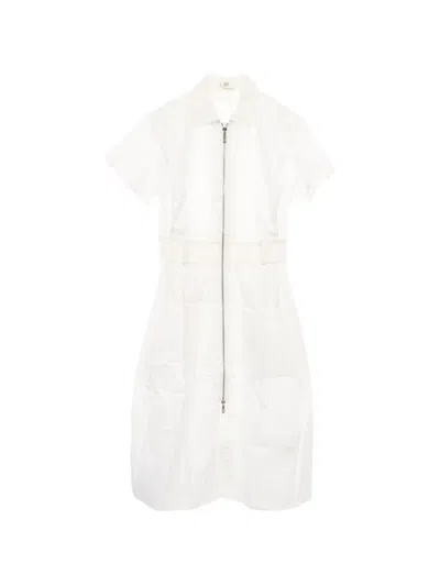 Pre-owned Hermes 2000s Mosaic Zip Short-sleeve Cotton Shirt Dress In White