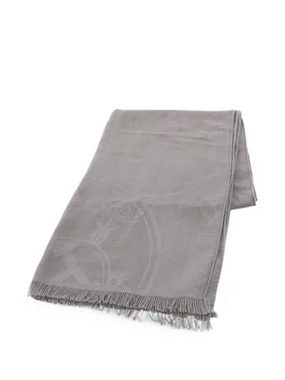 Pre-owned Hermes 2000s New Libris Fringed Scarf In Gray
