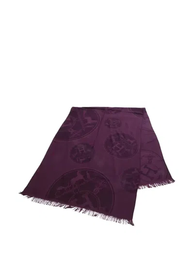 Pre-owned Hermes 2000s New Libris Patterned Shawl In Purple