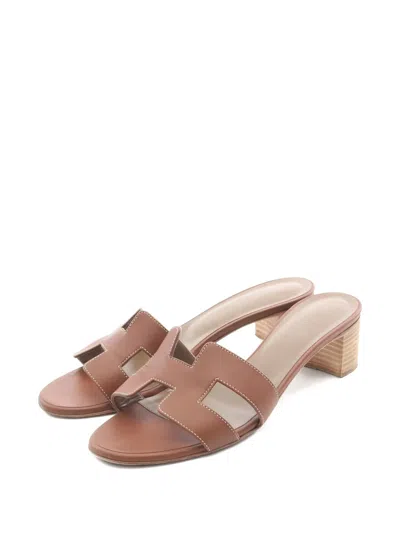 Pre-owned Hermes 2000s Oasis H Cut-out Sandals In Brown