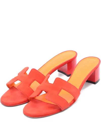 Pre-owned Hermes 2000s Oasis H-motif Sandals In Orange