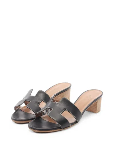 Pre-owned Hermes 2000s Oasis Mule Sandals In Black