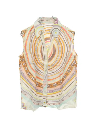 Pre-owned Hermes 2000s Pattern Sleeveless Blouse In White