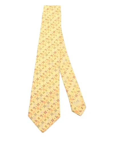 Pre-owned Hermes 2000s Patterned Silk Tie In Yellow