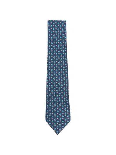 Pre-owned Hermes 2000s Patterned Tie In Blue