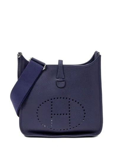 Pre-owned Hermes 2000s Perforated Leather Shoulder Bag In Blue