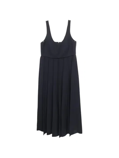 Pre-owned Hermes 2000s Pleated Midi Dress In Blue