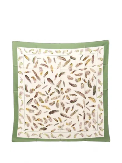 Pre-owned Hermes 2000s Plumes Scarf In Green