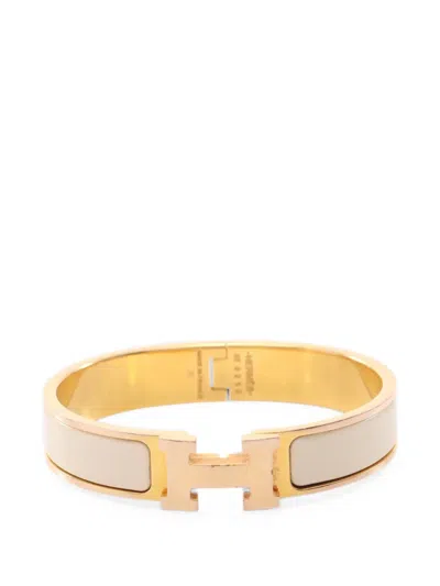 Pre-owned Hermes 2000s Pm Clic Clac H Enamel Bracelet In Gold