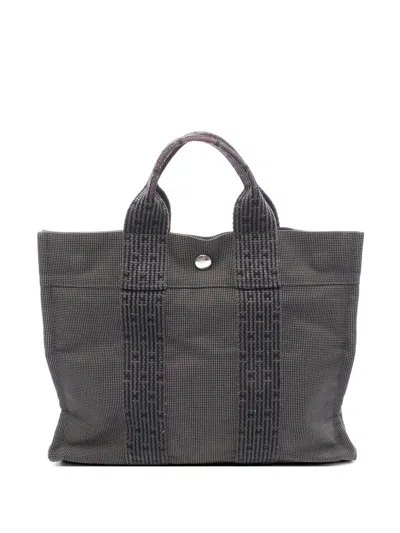 Pre-owned Hermes 2000s Pm Yale Line Canvas Tote Bag In Gray