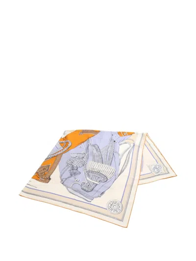 Pre-owned Hermes 2000s Print-detail Cashmere Scarf In Blue