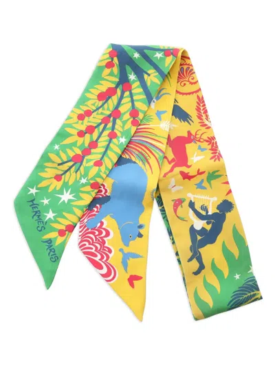 Pre-owned Hermes 2000s Printed Ribbon Scarf In Yellow