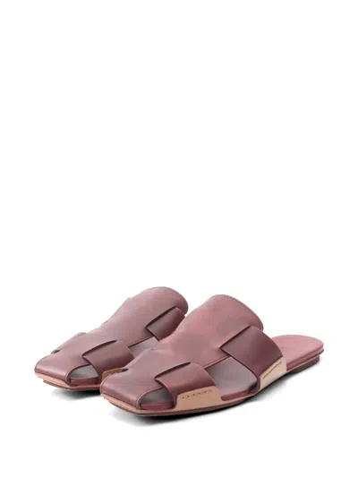 Pre-owned Hermes 2000s Ruse Woven Leather Mules In Red