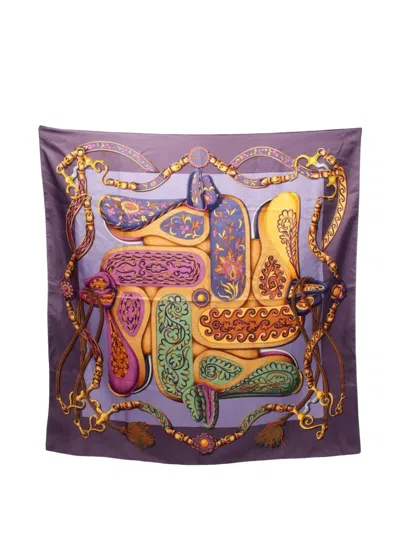 Pre-owned Hermes 2000s Silk-print Scarf In Purple