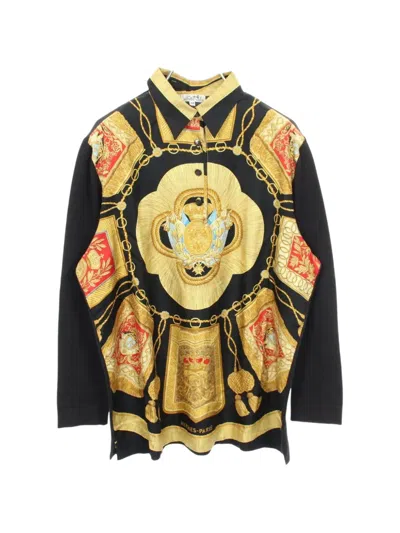 Pre-owned Hermes 2000s Silk-panel Long-sleeve Polo Shirt In 黑色