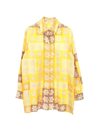 Pre-owned Hermes 2000s Snowflake-print Silk Shirt In Yellow