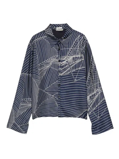 Pre-owned Hermes 2000s Striped-print Silk Shirt In Blue