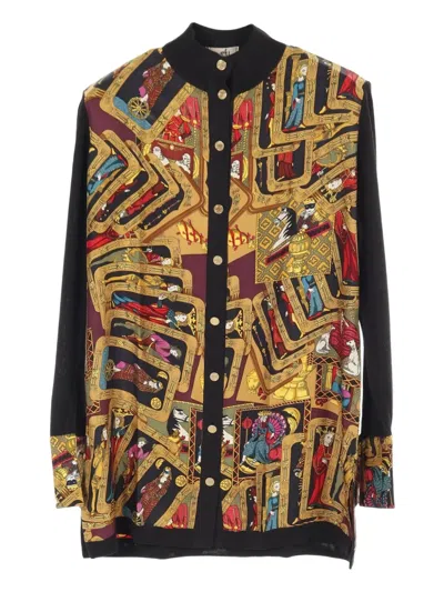 Pre-owned Hermes 2000s Tarot-print Shirt In Black