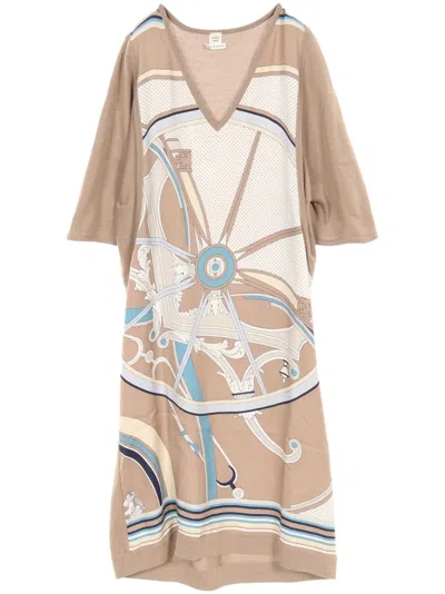 Pre-owned Hermes 2000s Twillaine Dress In Neutrals