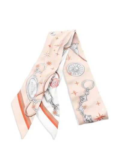 Pre-owned Hermes 2000s Twilly C'est La Fête Scarf In Neutral
