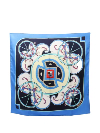 Pre-owned Hermes 2000s Washington's Carriage Printed Scarf In Blue