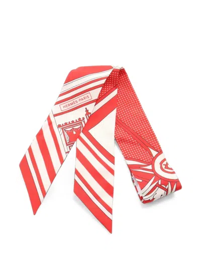 Pre-owned Hermes 2000s Washington's Carriage Ribbon Scarf In Red