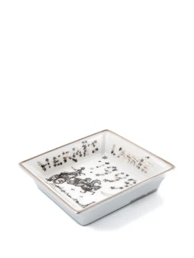 Pre-owned Hermes 2001 '1999' Star-print Organizer Tray (8cm X 8cm) In White