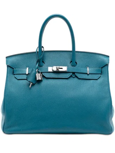 Pre-owned Hermes 2001-2002 Clemence Birkin Retourne 35 Handbag In Blue