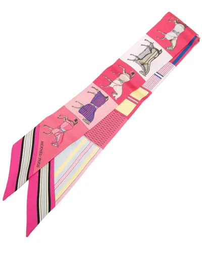 Pre-owned Hermes 2001-2025 Couvertures Nouvelles Silk Twilly Scarf Scarves In Pink