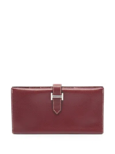 Pre-owned Hermes 2001 Bearn Classic Bi-fold Wallet In Red