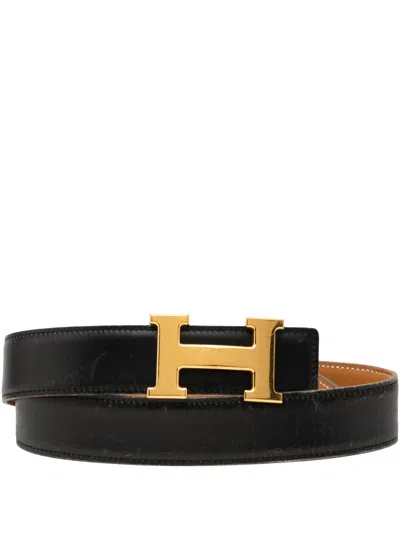 Pre-owned Hermes 2001 Box Calf Constance H Reversible Belt In Black