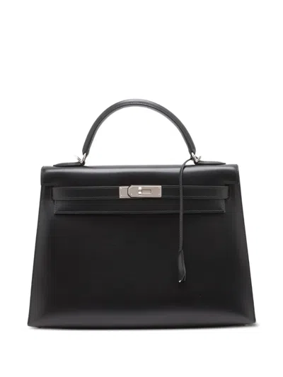 Pre-owned Hermes 2001 Box Calf Kelly Ii Sellier 32 Satchel In Black