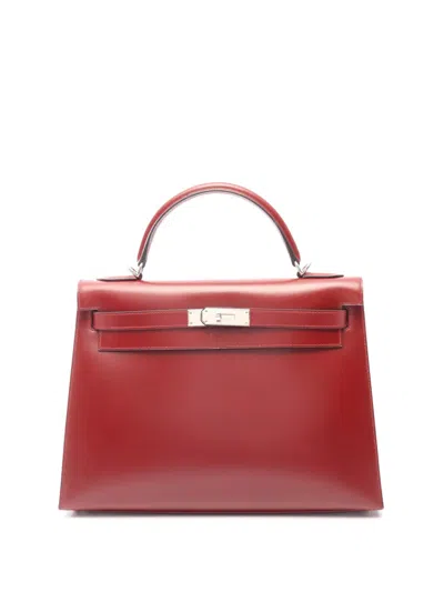 Pre-owned Hermes 2001 Box Calf Kelly Retourne 32 Satchel In Red