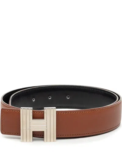 Pre-owned Hermes 2001 Chevre Mysore Cadena H Reversible Belt In Black