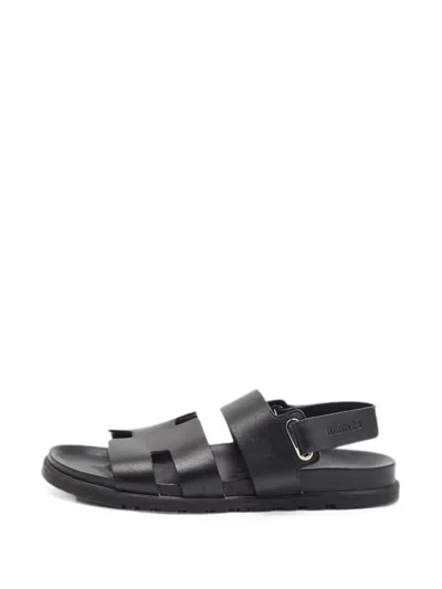 Pre-owned Hermes 2001 Chypre H-strap Sandals In Black