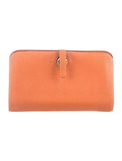 Pre-owned Hermes 2001 Dogon Duo Wallet In Orange